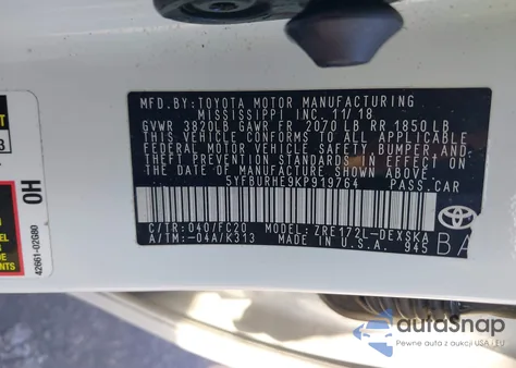 2019 Toyota Corolla L/Le/Xle/Se/Xse из США, поврежденный, VIN 5YFBURHE9KP919764